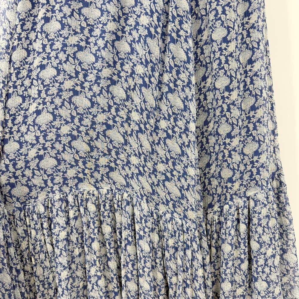 Doen | Antoinette Floral Silk Chiffon Maxi Dress in Porcelain Blue Tea Floral XS - Picture 15 of 16